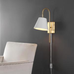 SAFAVIEH Lighting Collection Rhoeva Black Downlight Wall Sconce Light Fixture, Ideal for Bathroom, Entryway, Vanity, Foyer, Hallway, Living Room (LED Bulb Included)(Brass/White)