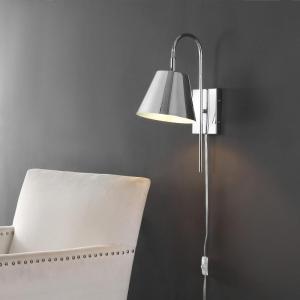 SAFAVIEH Lighting Collection Rhoeva Black Downlight Wall Sconce Light Fixture, Ideal for Bathroom, Entryway, Vanity, Foyer, Hallway, Living Room (LED Bulb Included)(Chrome)