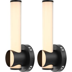 SAFAVIEH Lighting Collection Toia Black Modern Wall Sconce Set of 2 Vertical Light Fixture, Ideal for Bathroom, Entryway, Vanity, Foyer, Hallway, Living Room (LED Bulbs Included)