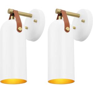 SAFAVIEH Lighting Collection Westly White/Gold Modern Downlight Wall Sconce Set of 2 Light Fixture, Ideal for Bathroom, Entryway, Vanity, Foyer, Hallway, Living Room (LED Bulbs Included)(White/Gold)