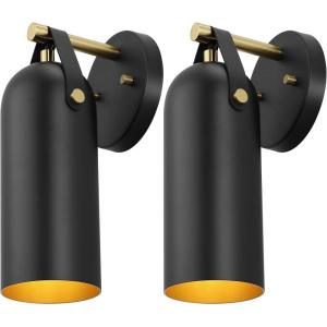 SAFAVIEH Lighting Collection Westly White/Gold Modern Downlight Wall Sconce Set of 2 Light Fixture, Ideal for Bathroom, Entryway, Vanity, Foyer, Hallway, Living Room (LED Bulbs Included)(Black/Gold)