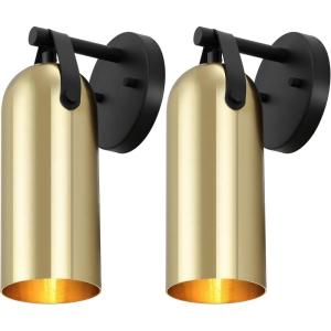 SAFAVIEH Lighting Collection Westly White/Gold Modern Downlight Wall Sconce Set of 2 Light Fixture, Ideal for Bathroom, Entryway, Vanity, Foyer, Hallway, Living Room (LED Bulbs Included)(Gold/Black)