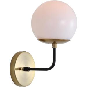 SAFAVIEH SCN4017A Lighting Cayden Brass Gold and Black Wall (LED Bulb Included) Sconce, White