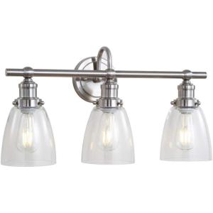 SAFAVIEH SCN4046A Dunes Brush Nickel and Clear 3-Light Bathroom (LED Bulbs Included) Sconce