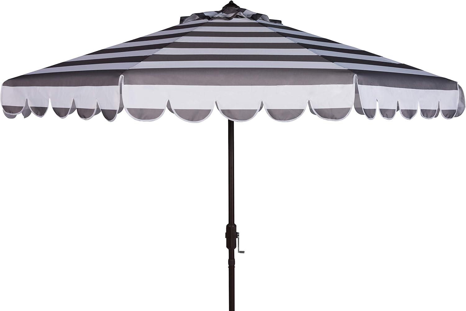 image:imageSAFAVIEH 9ft Outdoor Patio Umbrella Round Maui Collection Beige amp White Stripe Crank Button Tilt UV Resistant for Deck Backyard Patio PAT8011AGreyWhite