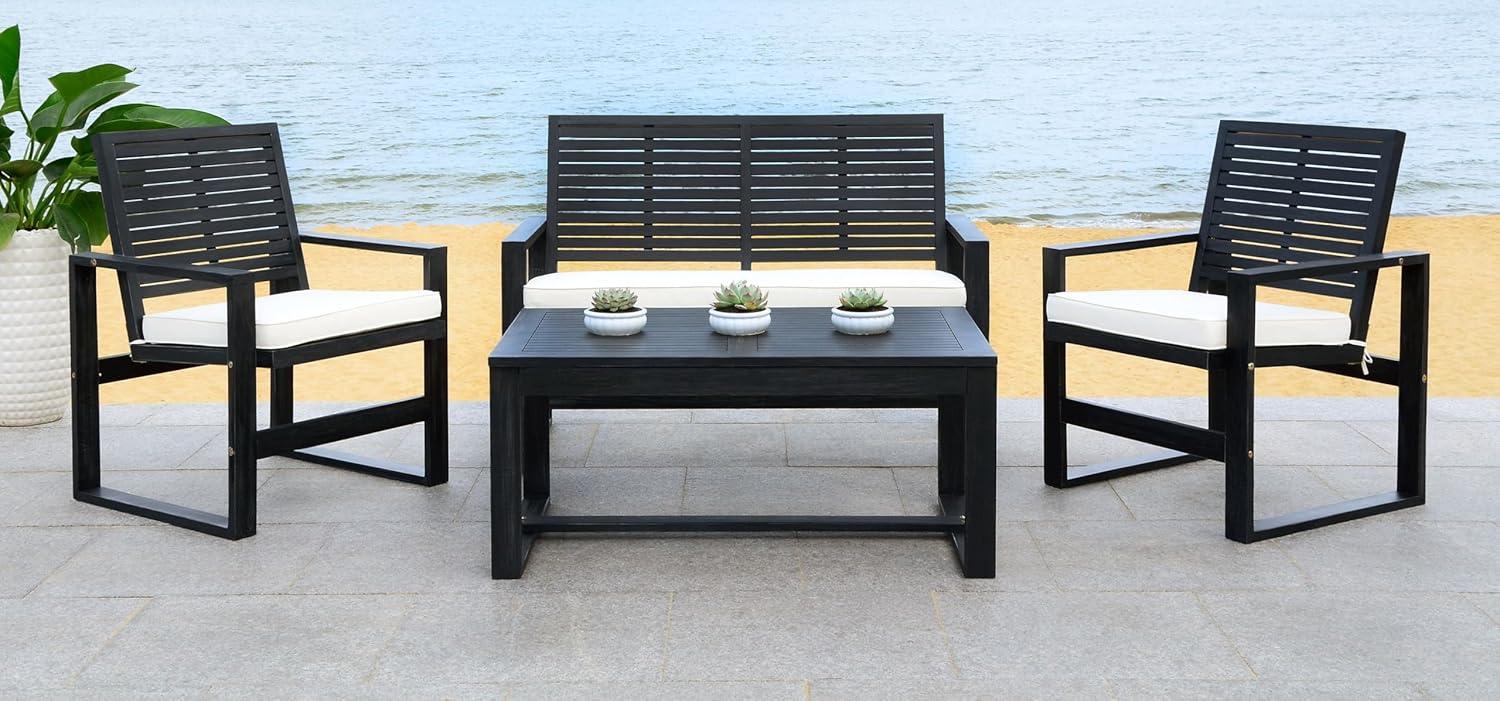 image:imageSAFAVIEH Home Collection Hailey Outdoor Living Acacia Patio SetBlack Beige