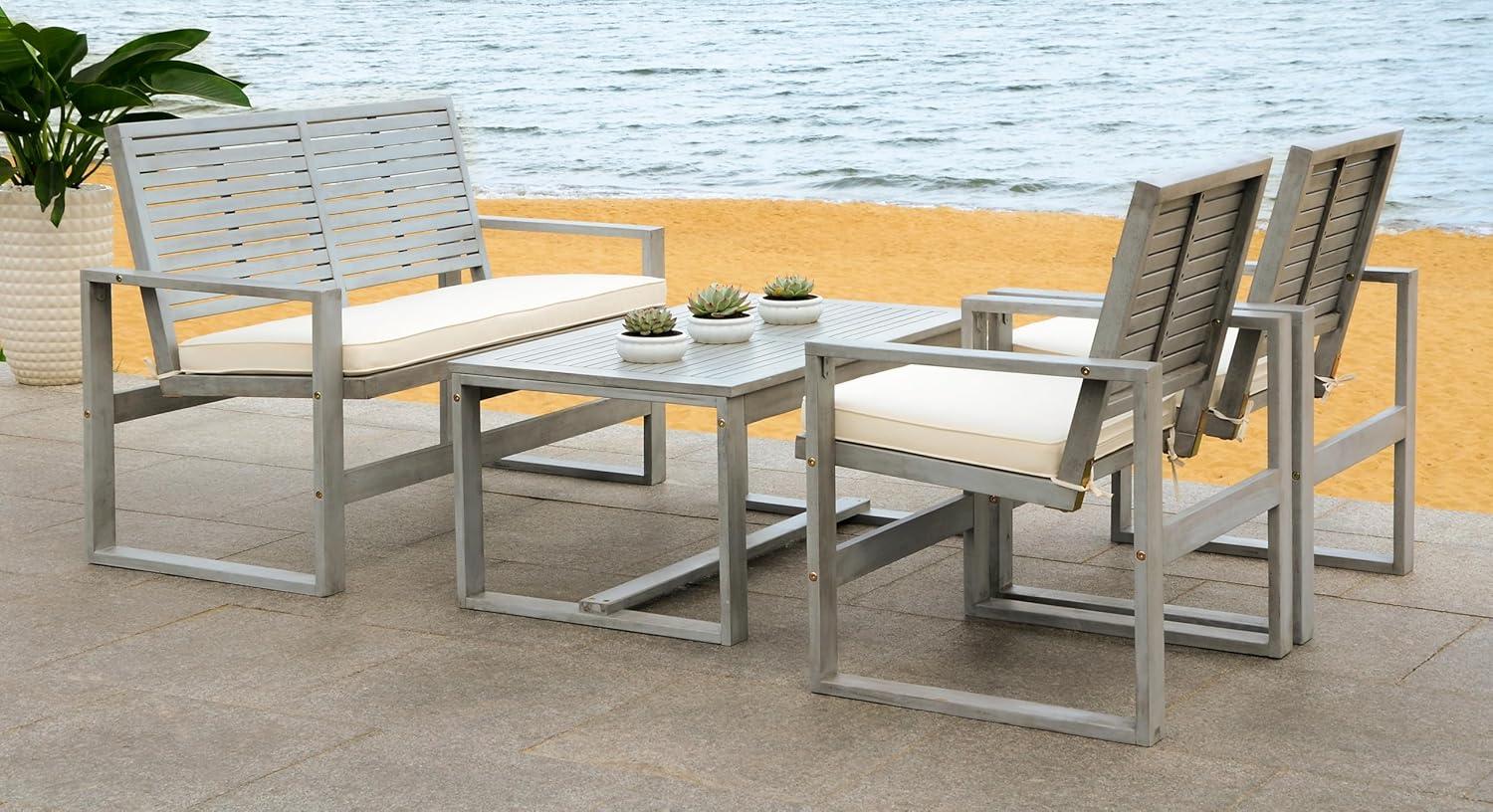 image:imageSAFAVIEH Home Collection Hailey Outdoor Living Acacia Patio SetGrey Beige