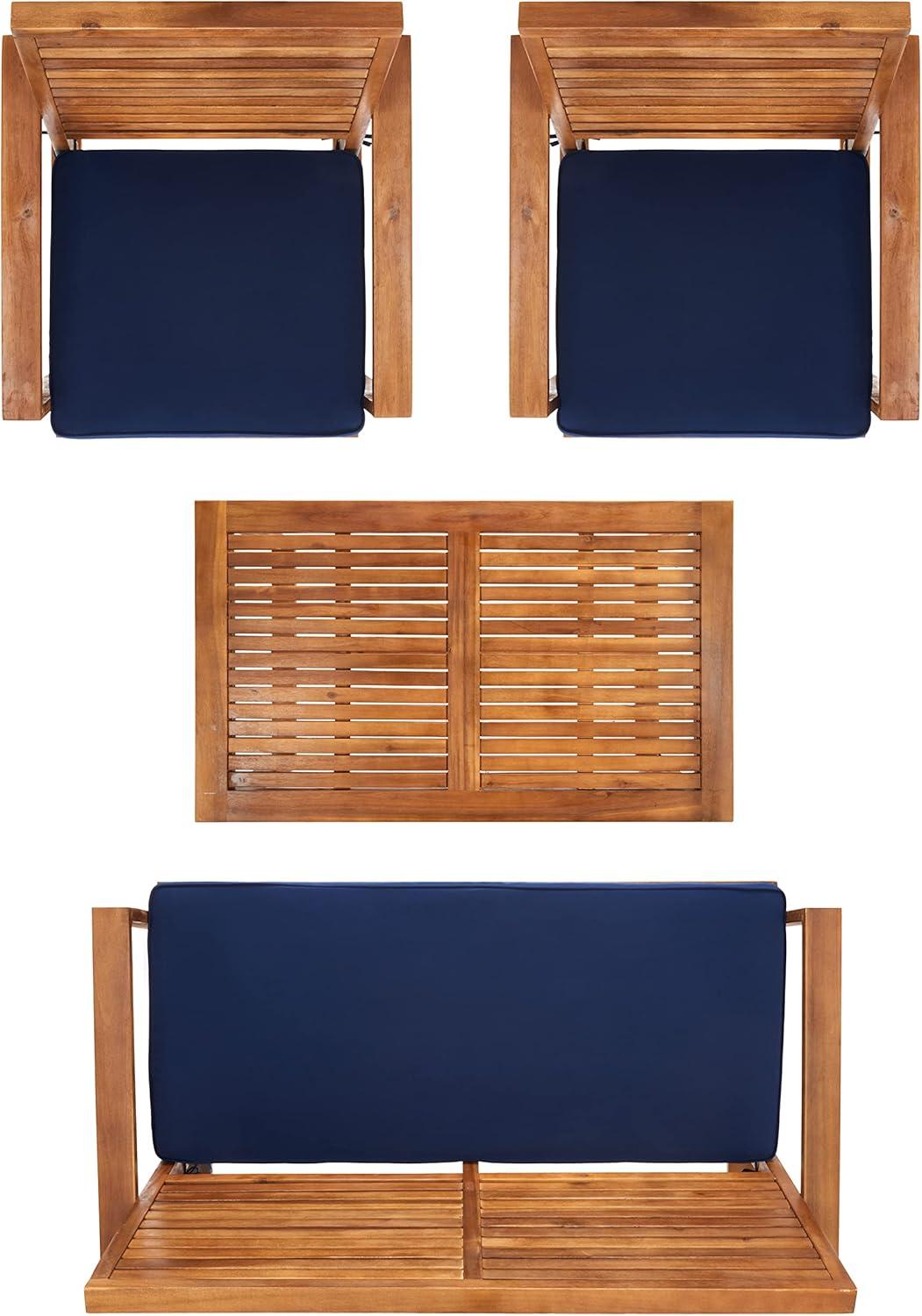 image:imageSAFAVIEH Home Collection Hailey Outdoor Living Acacia Patio SetNatural Navy