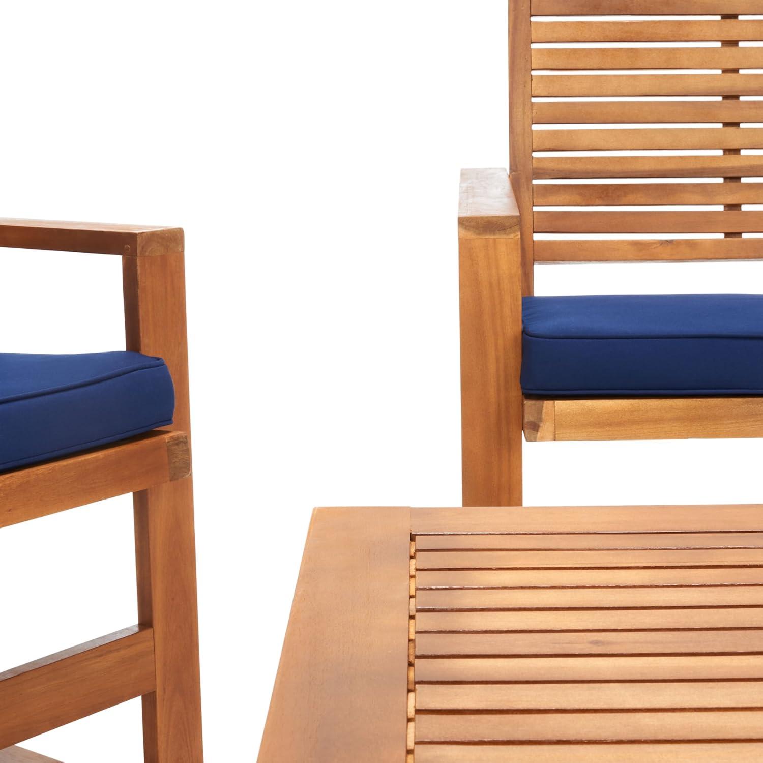 image:imageSAFAVIEH Home Collection Hailey Outdoor Living Acacia Patio SetNatural Navy