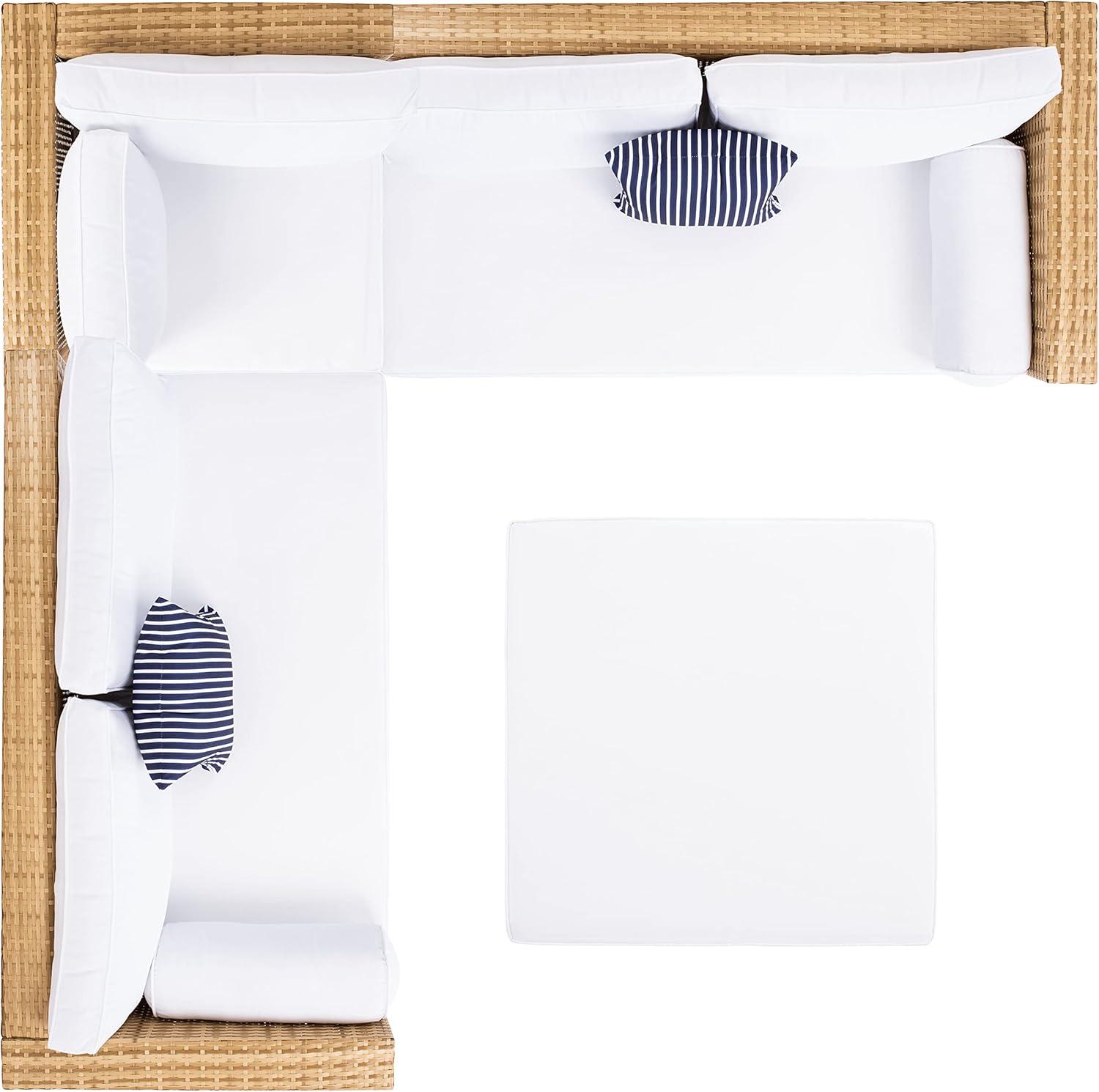 image:imageSAFAVIEH Outdoor Collection Analon Wicker Cushion Sectional Set PAT7716B3BX BeigeWhiteNatural White