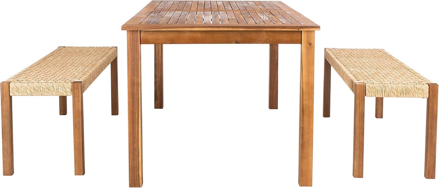 image:imageSAFAVIEH Outdoor Collection Aquina Natural Acacia WoodLight Brown 3Piece Dining SetNaturalNatural