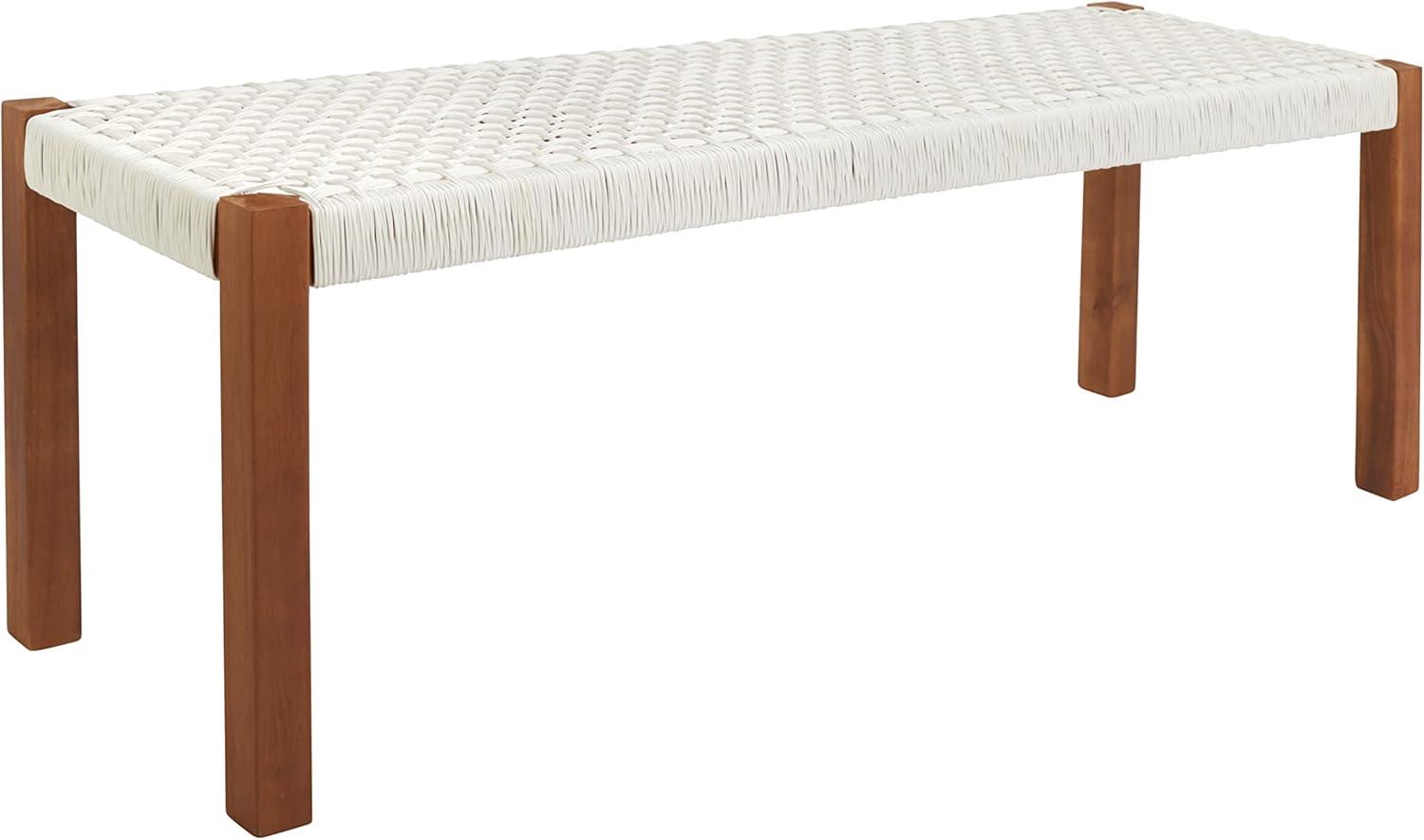 image:imageSAFAVIEH Outdoor Collection Aquina Natural Acacia WoodLight Brown 3Piece Dining SetNaturalWhite