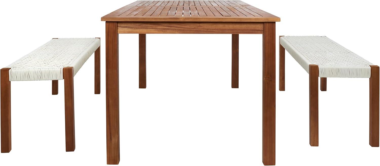 image:imageSAFAVIEH Outdoor Collection Aquina Natural Acacia WoodLight Brown 3Piece Dining SetNaturalWhite