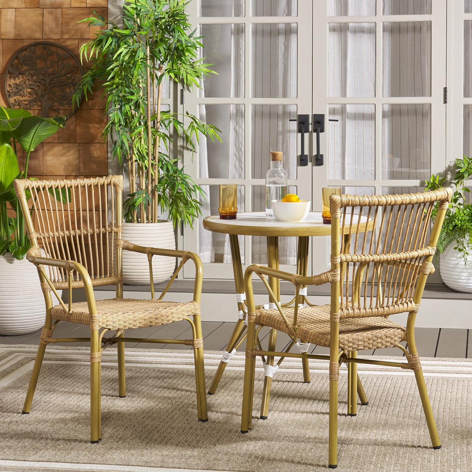 image:imageSAFAVIEH Outdoor Collection Bora Tropical Brown Patio Arm Chair Set of 2 Fully Assembled