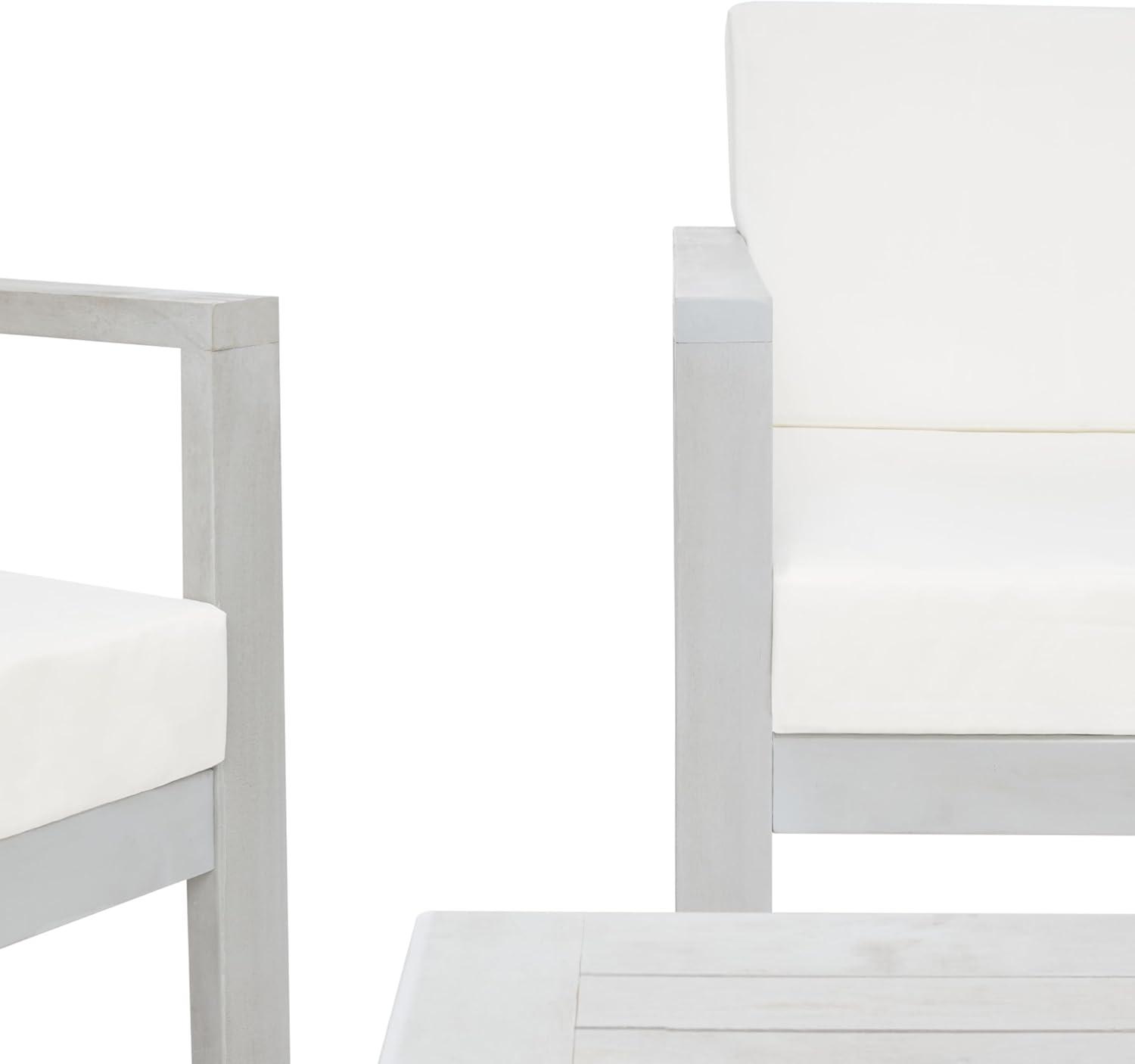 image:imageSAFAVIEH Outdoor Collection Emiko NaturalBeige Cushion Solid Wood 4Piece Conversation Patio SetGreyBeige