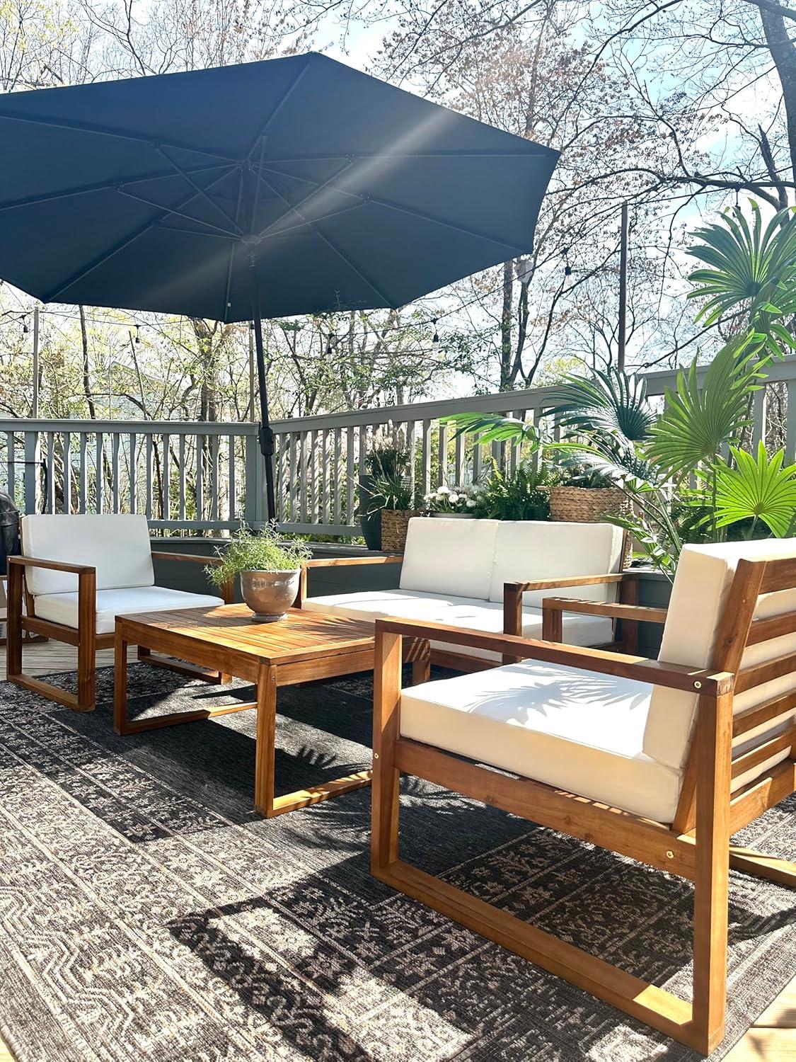 image:imageSAFAVIEH Outdoor Collection Emiko NaturalBeige Cushion Solid Wood 4Piece Conversation Patio SetNaturalBeige