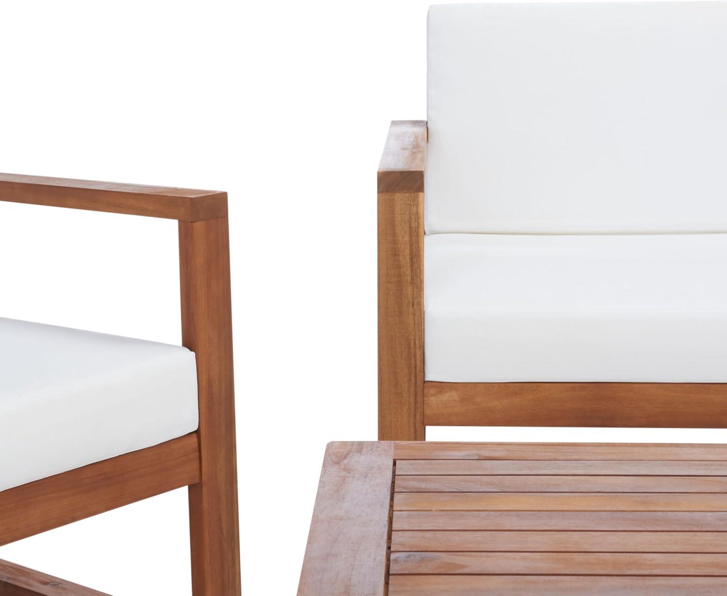 image:imageSAFAVIEH Outdoor Collection Emiko NaturalBeige Cushion Solid Wood 4Piece Conversation Patio SetNaturalBeige