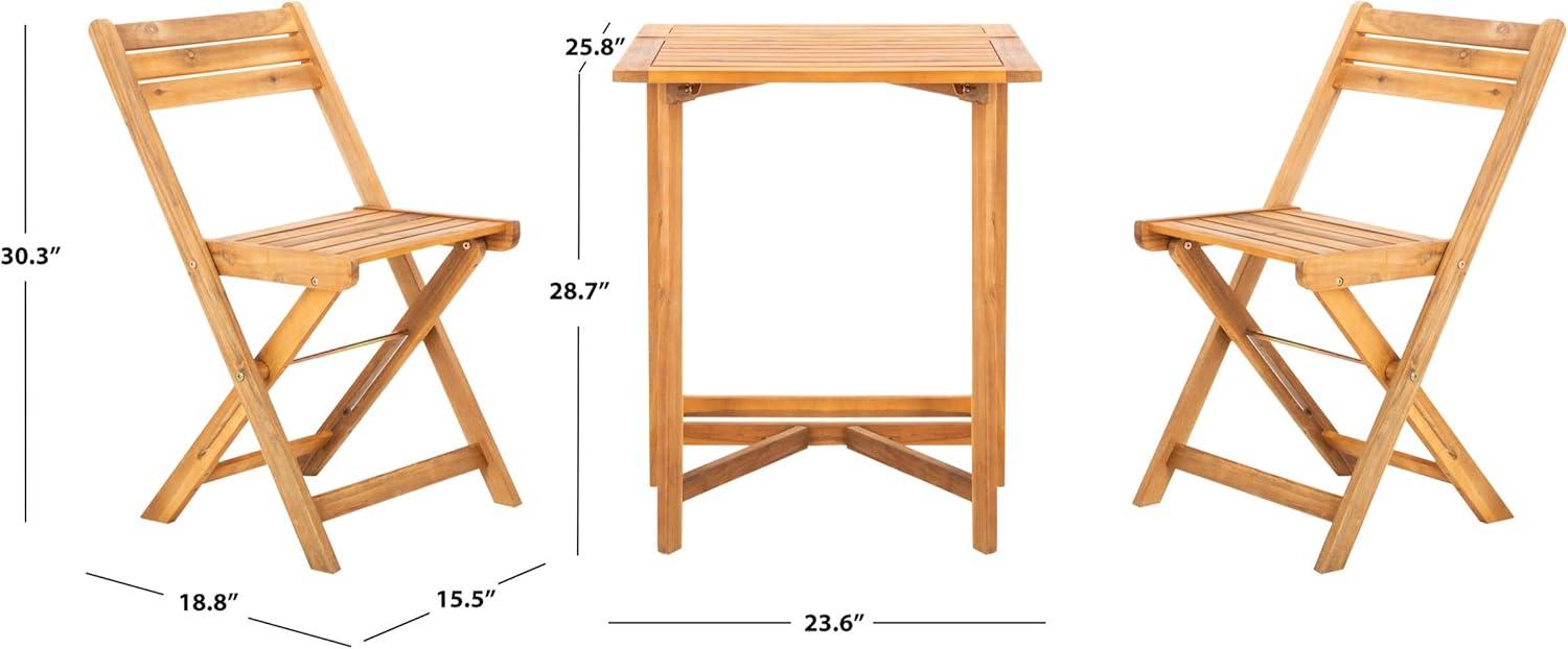 image:imageSAFAVIEH Outdoor Collection Gallo Ash Grey Acacia Wood 3Piece Balcony Bistro SetNatural