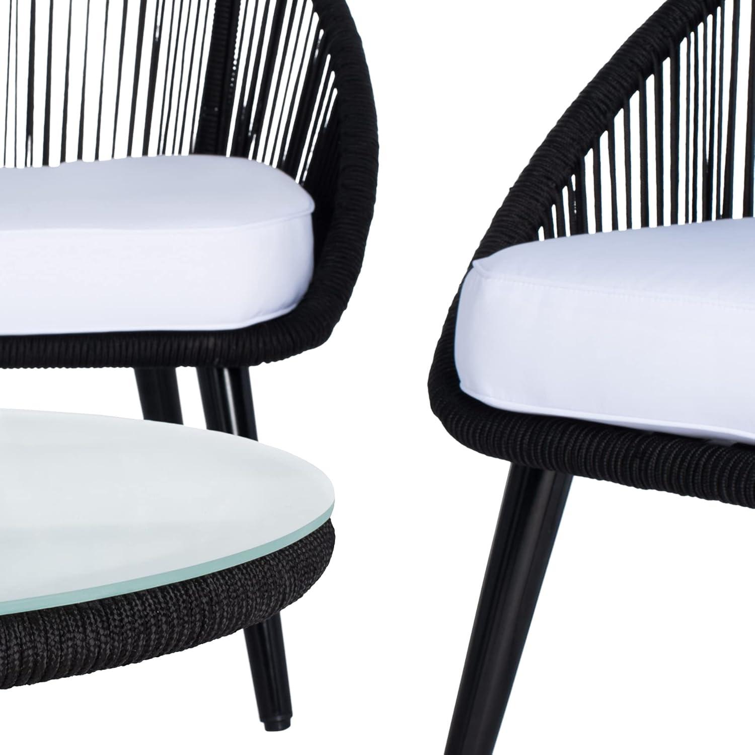 image:imageSAFAVIEH Outdoor Collection Halcott Black RopeWhite Cushion 4Piece Conversation Patio SetBlack White