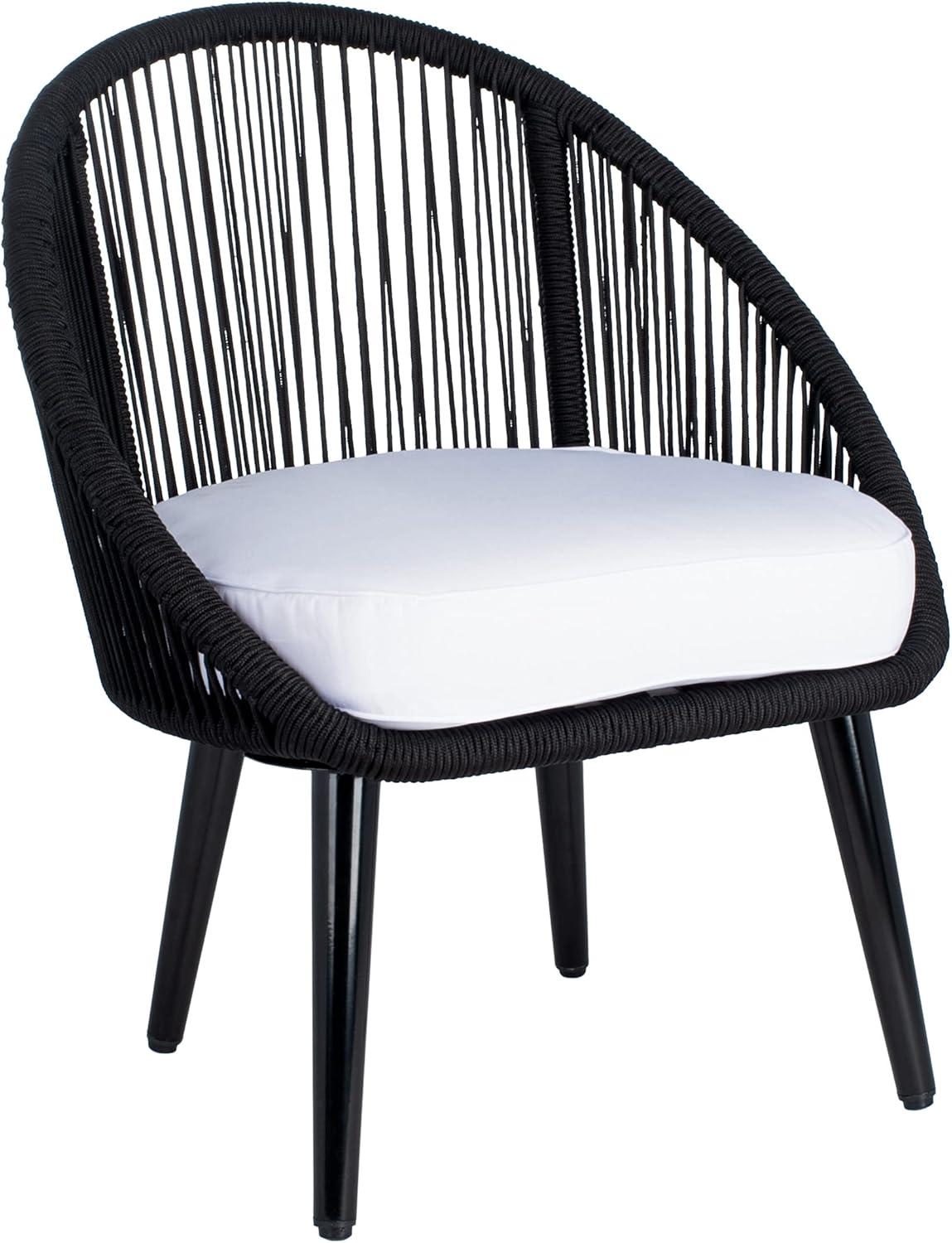 image:imageSAFAVIEH Outdoor Collection Halcott Black RopeWhite Cushion 4Piece Conversation Patio SetBlack White