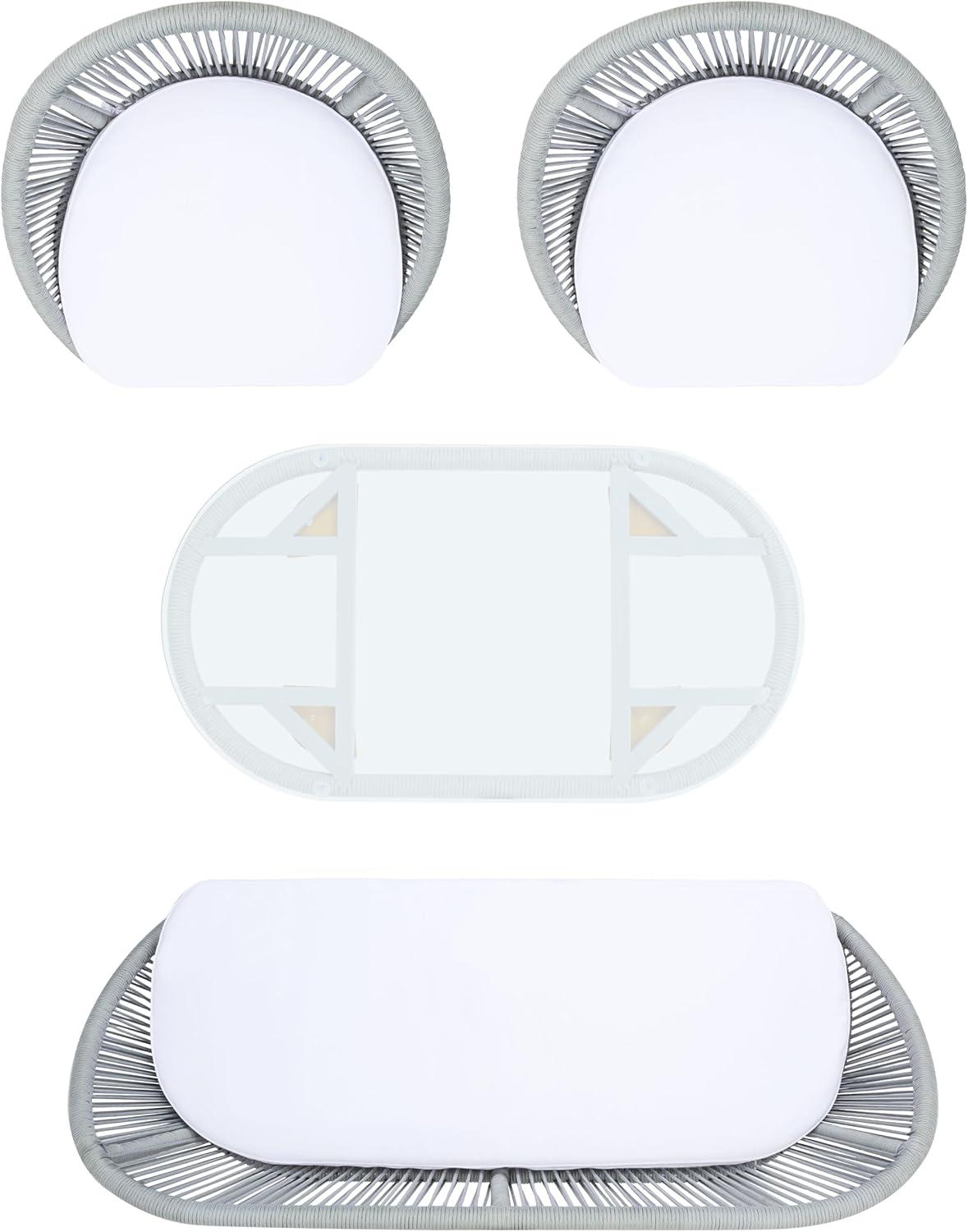 image:imageSAFAVIEH Outdoor Collection Halcott GreyWhite Wicker 4Piece Conversation Patio Set