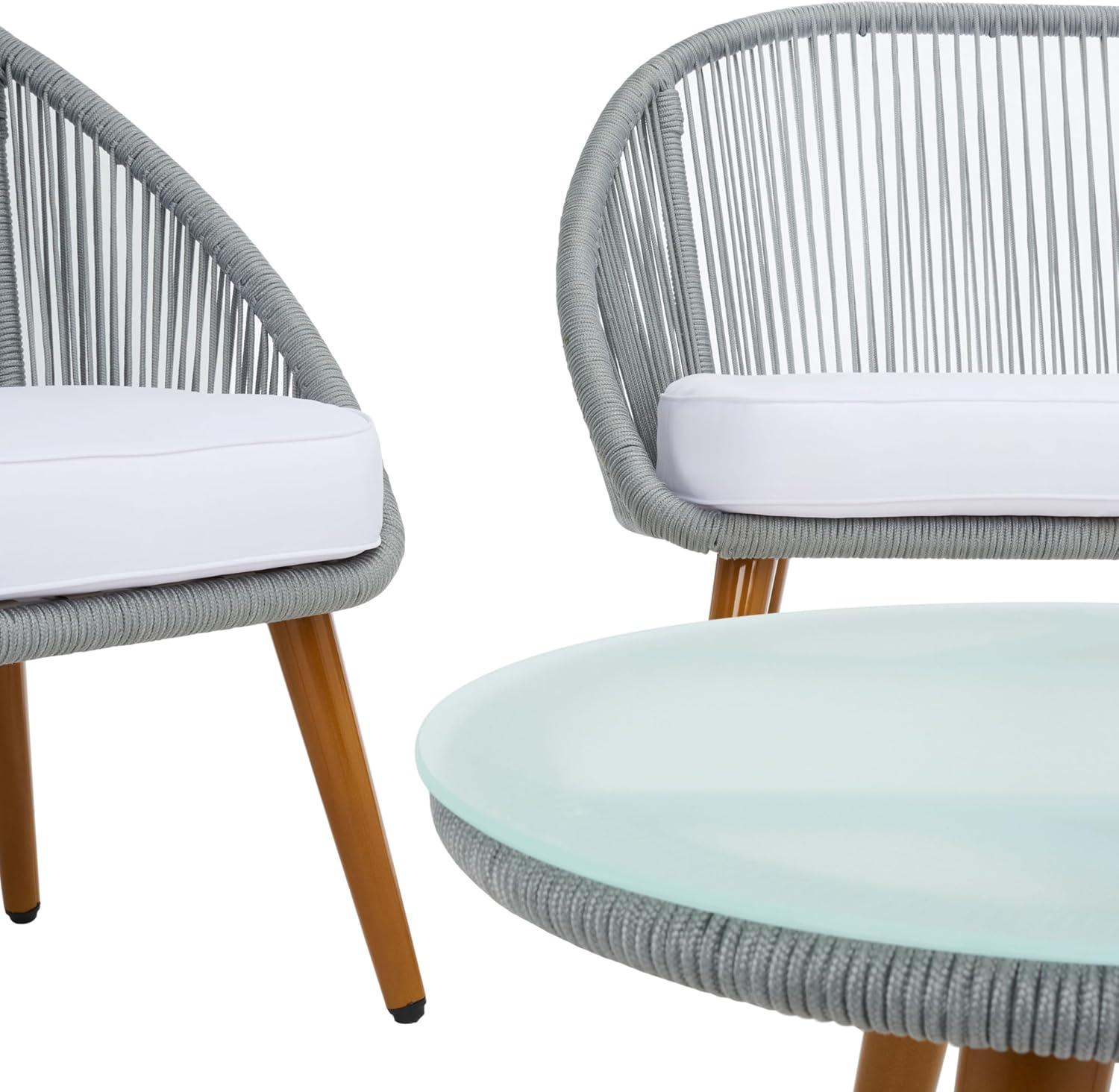 image:imageSAFAVIEH Outdoor Collection Halcott GreyWhite Wicker 4Piece Conversation Patio Set
