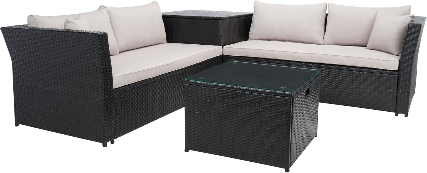image:imageSAFAVIEH Outdoor Collection Helga BlackLight Grey Wicker Conversation Patio Set