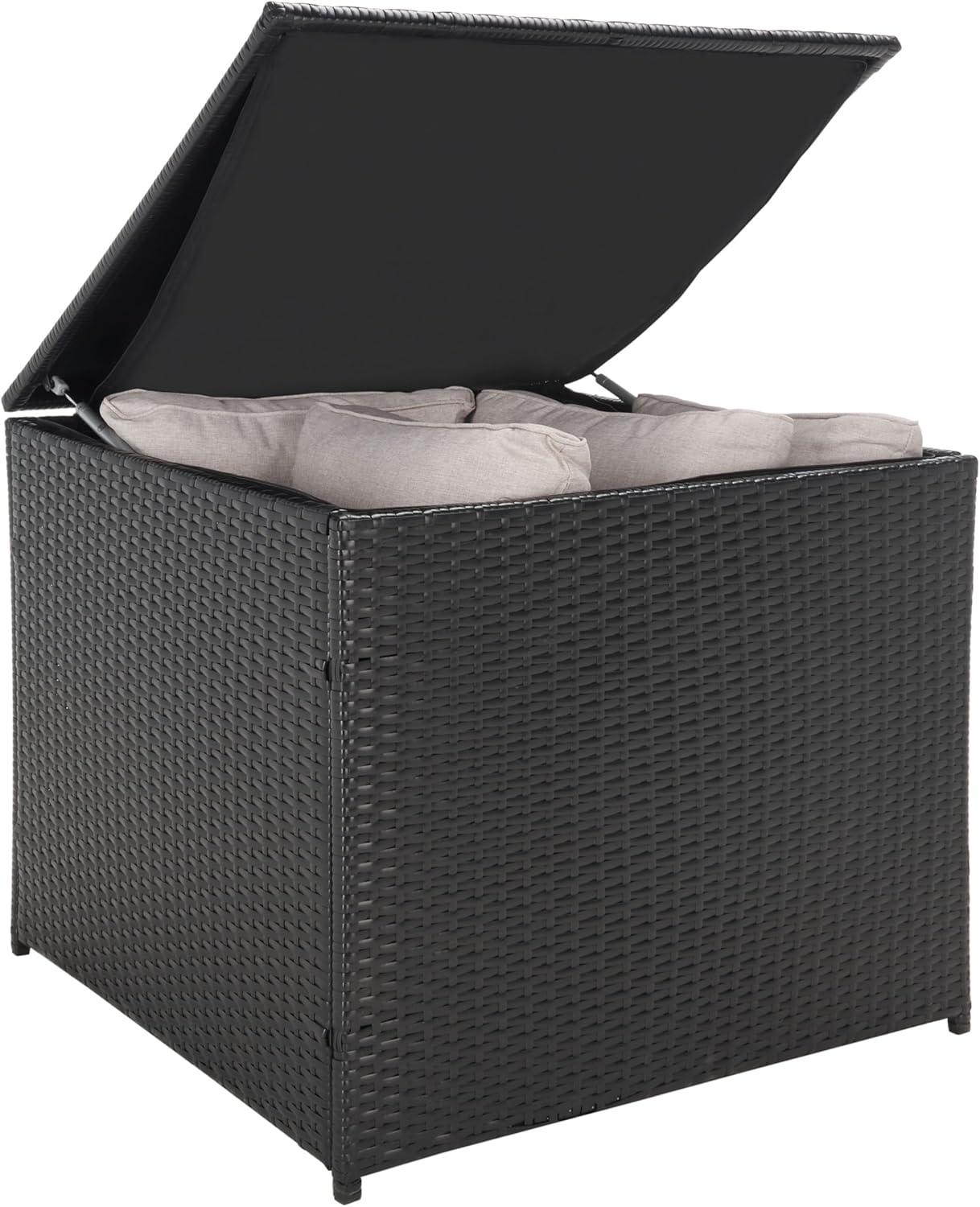 image:imageSAFAVIEH Outdoor Collection Helga BlackLight Grey Wicker Conversation Patio Set