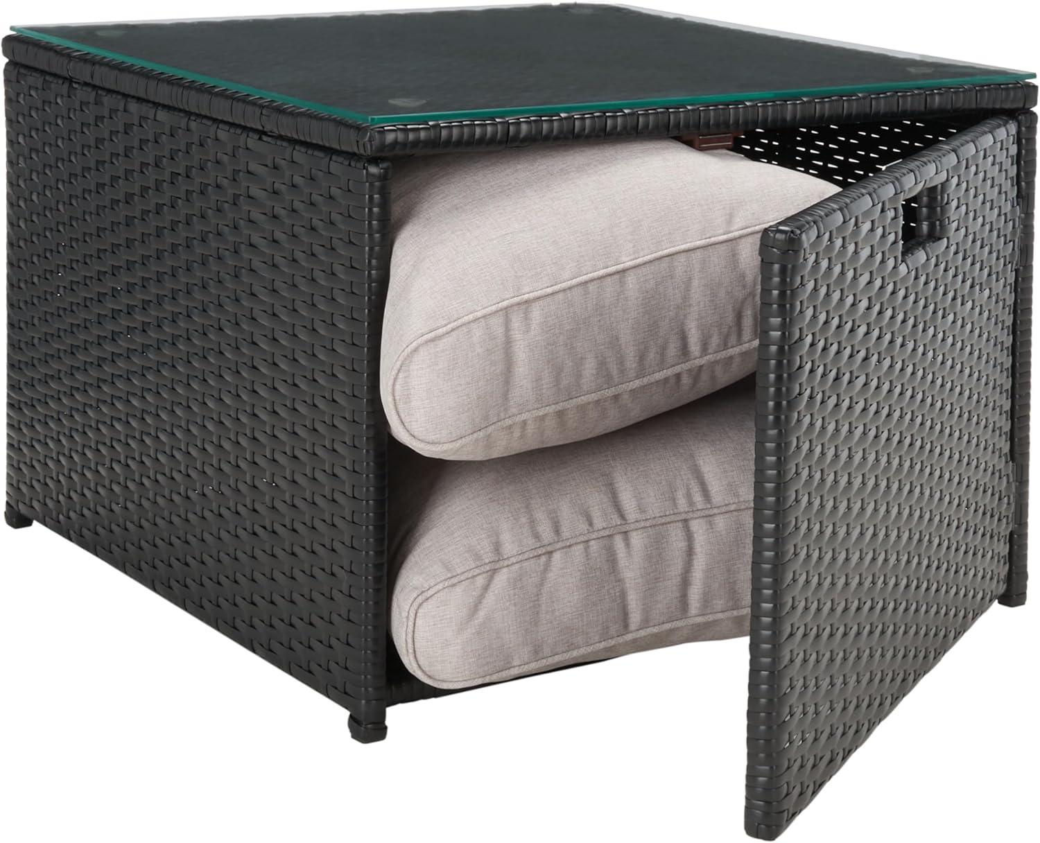 image:imageSAFAVIEH Outdoor Collection Helga BlackLight Grey Wicker Conversation Patio Set