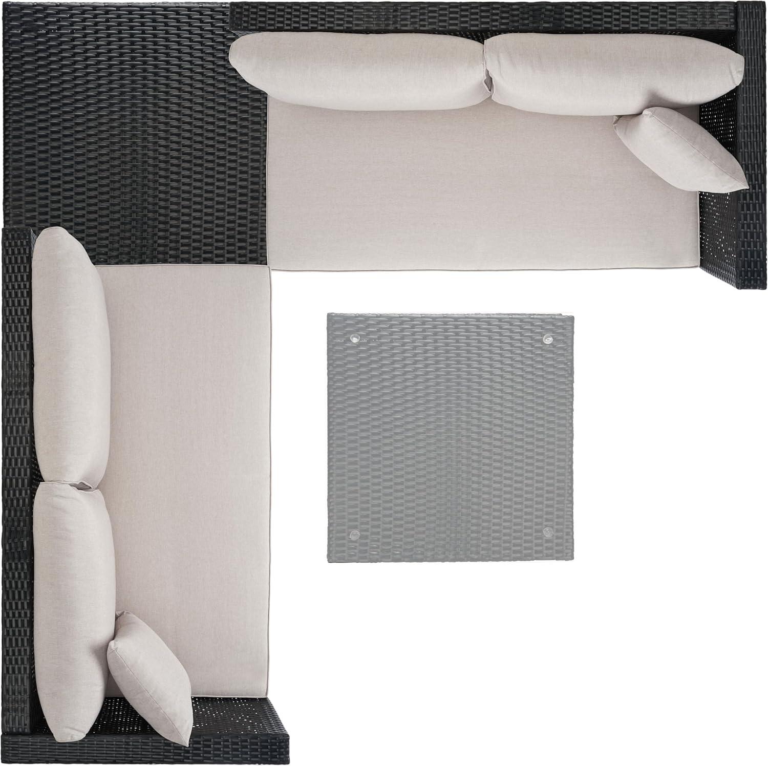 image:imageSAFAVIEH Outdoor Collection Helga BlackLight Grey Wicker Conversation Patio Set