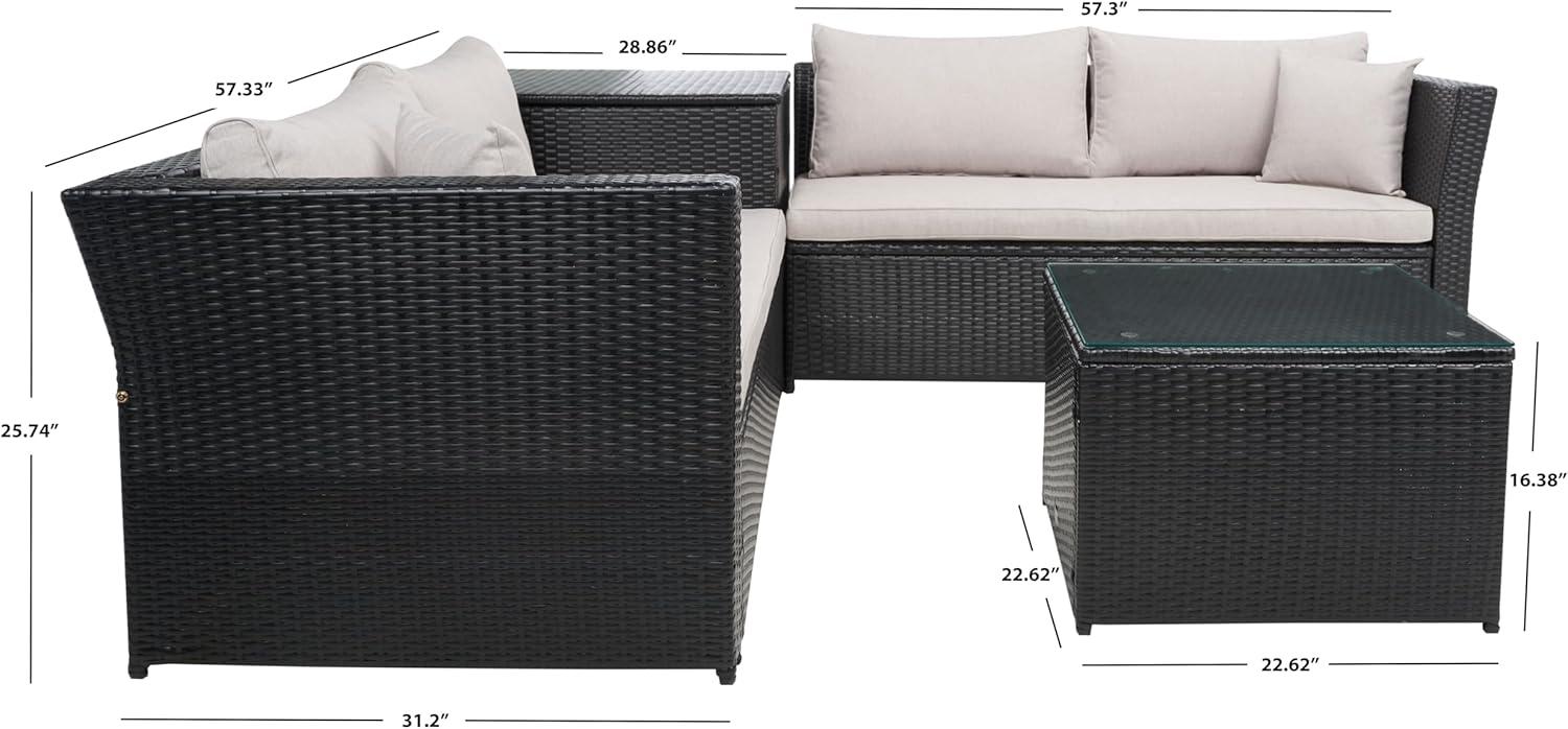 image:imageSAFAVIEH Outdoor Collection Helga BlackLight Grey Wicker Conversation Patio Set
