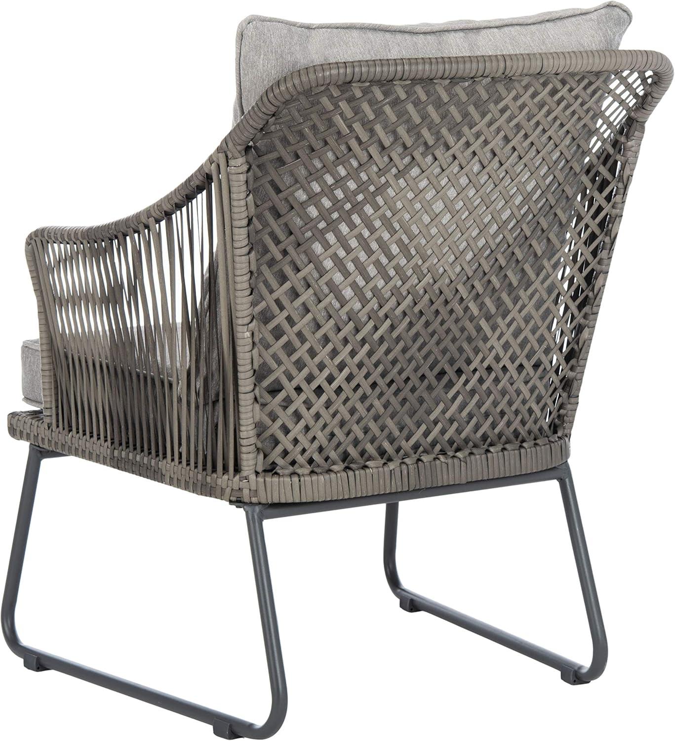 image:imageSAFAVIEH Outdoor Collection Jensen Natural Brown RattanGrey Seat Cushion 3Piece Patio Lounge Bistro Set with Table PAT9008AGrey Grey