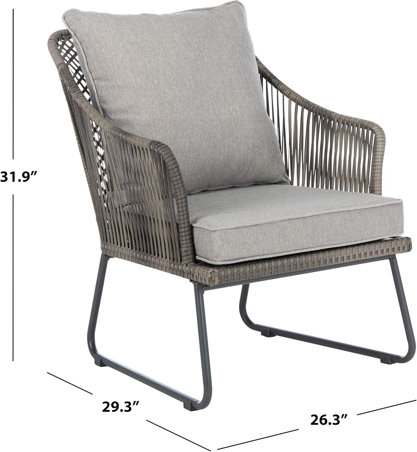 image:imageSAFAVIEH Outdoor Collection Jensen Natural Brown RattanGrey Seat Cushion 3Piece Patio Lounge Bistro Set with Table PAT9008AGrey Grey