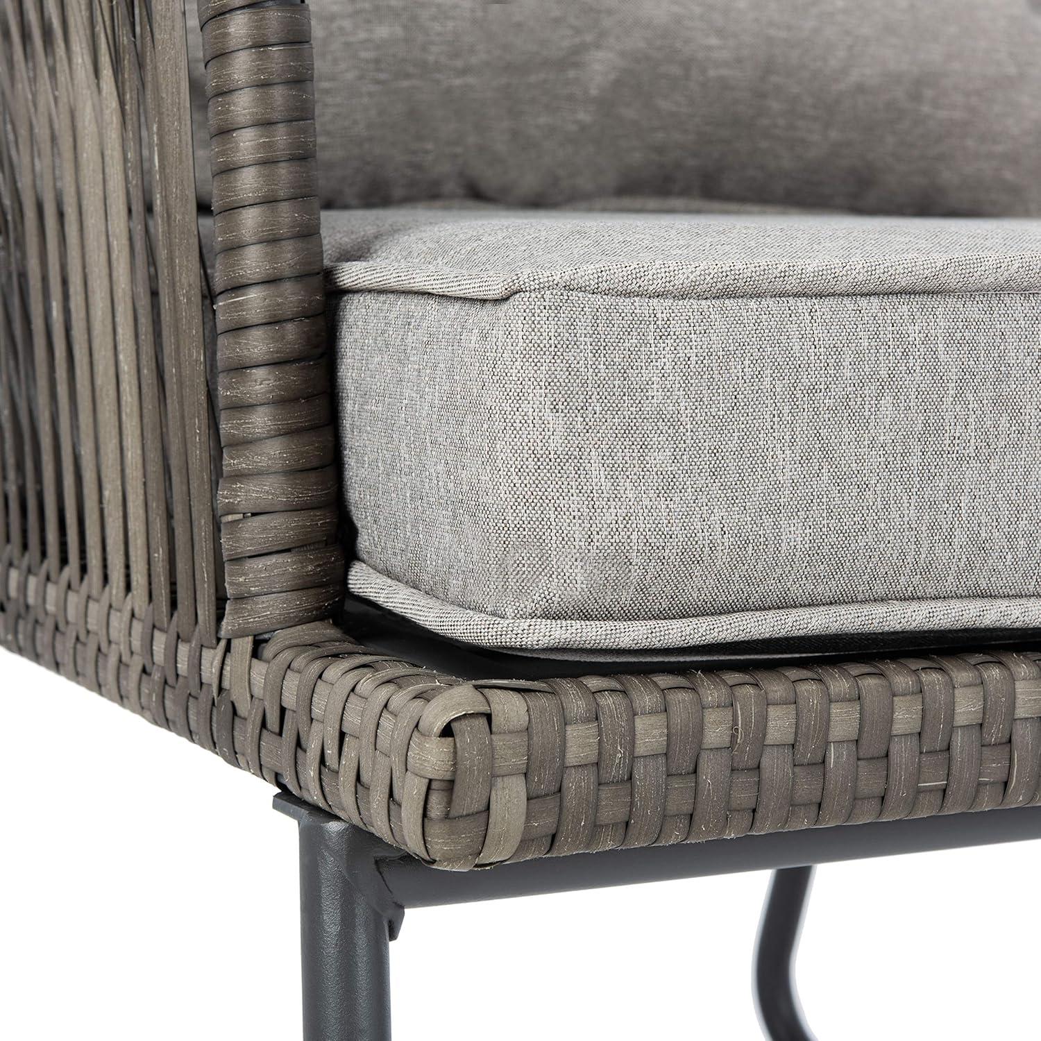 image:imageSAFAVIEH Outdoor Collection Jensen Natural Brown RattanGrey Seat Cushion 3Piece Patio Lounge Bistro Set with Table PAT9008AGrey Grey