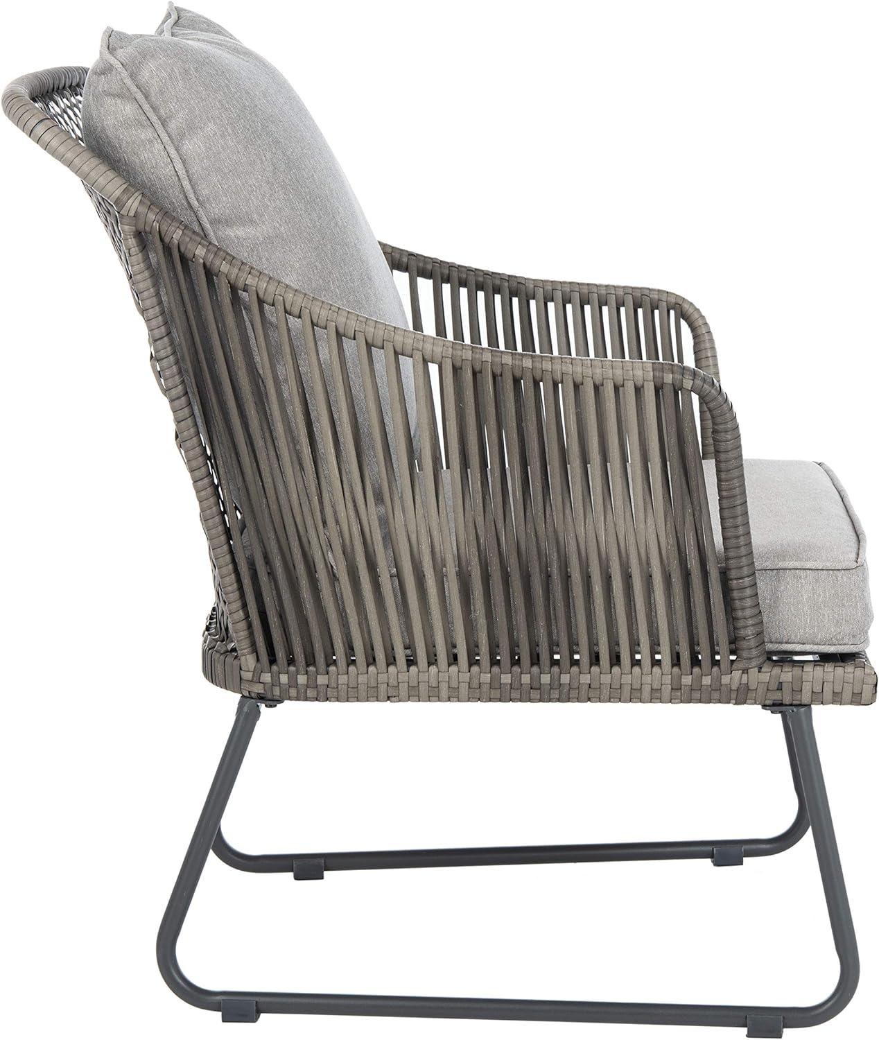 image:imageSAFAVIEH Outdoor Collection Jensen Natural Brown RattanGrey Seat Cushion 3Piece Patio Lounge Bistro Set with Table PAT9008AGrey Grey