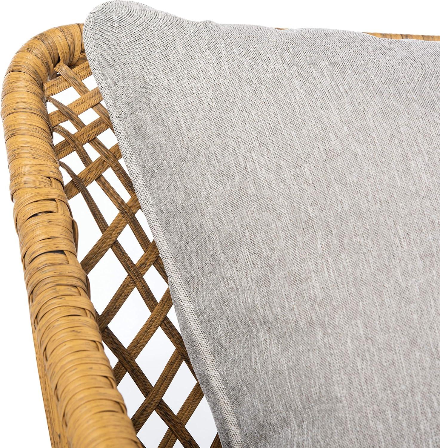image:imageSAFAVIEH Outdoor Collection Jensen Natural Brown RattanGrey Seat Cushion 3Piece Patio Lounge Bistro Set with Table PAT9008ANatural Grey