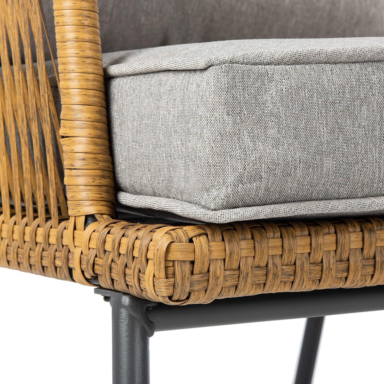 image:imageSAFAVIEH Outdoor Collection Jensen Natural Brown RattanGrey Seat Cushion 3Piece Patio Lounge Bistro Set with Table PAT9008ANatural Grey