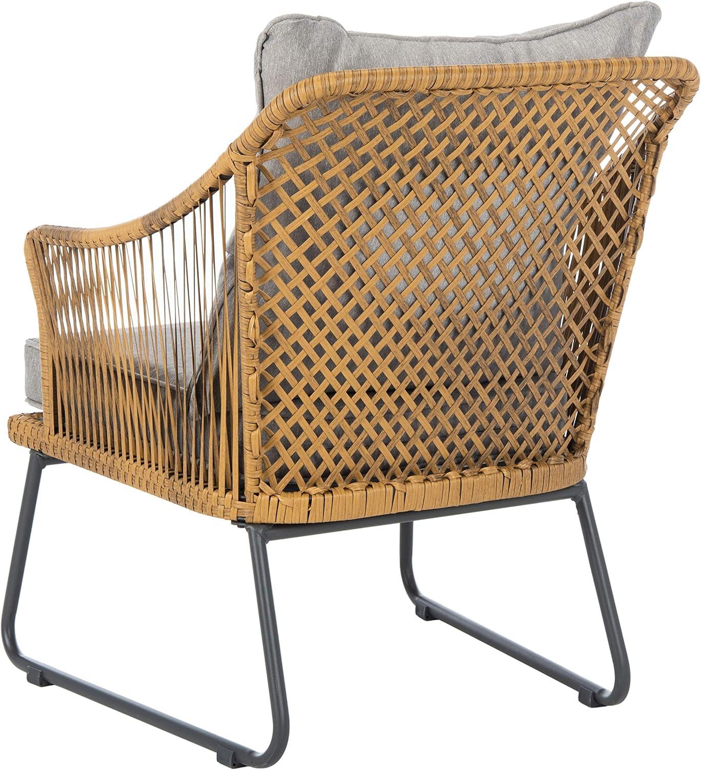 image:imageSAFAVIEH Outdoor Collection Jensen Natural Brown RattanGrey Seat Cushion 3Piece Patio Lounge Bistro Set with Table PAT9008ANatural Grey
