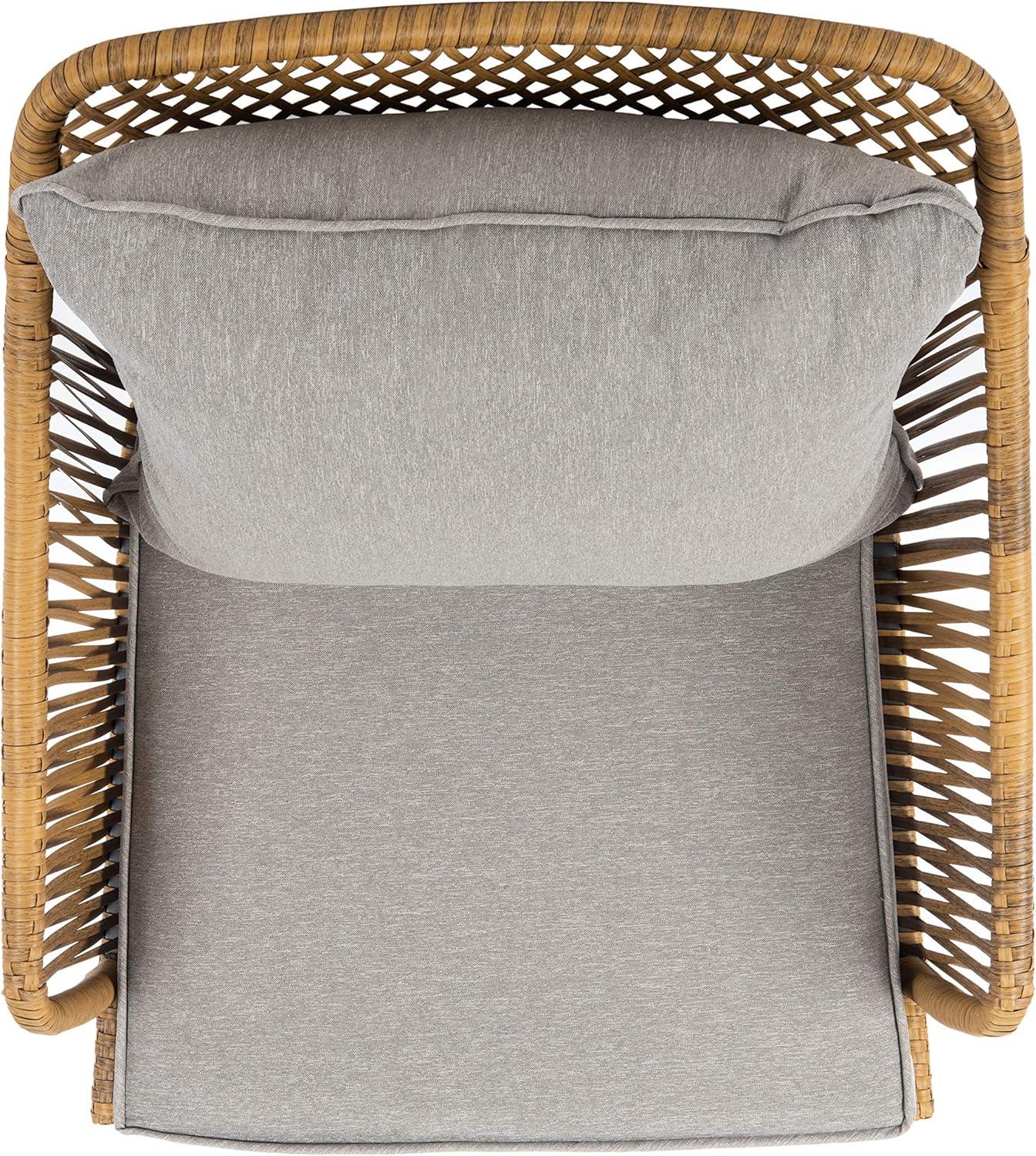 image:imageSAFAVIEH Outdoor Collection Jensen Natural Brown RattanGrey Seat Cushion 3Piece Patio Lounge Bistro Set with Table PAT9008ANatural Grey
