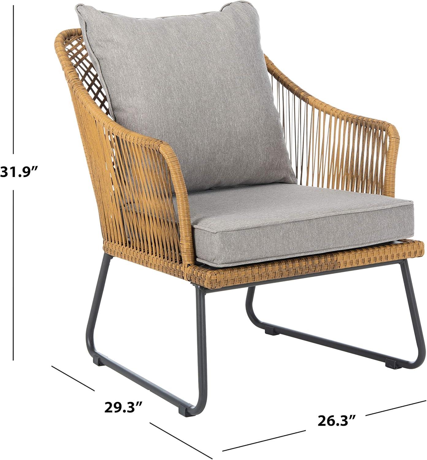 image:imageSAFAVIEH Outdoor Collection Jensen Natural Brown RattanGrey Seat Cushion 3Piece Patio Lounge Bistro Set with Table PAT9008ANatural Grey