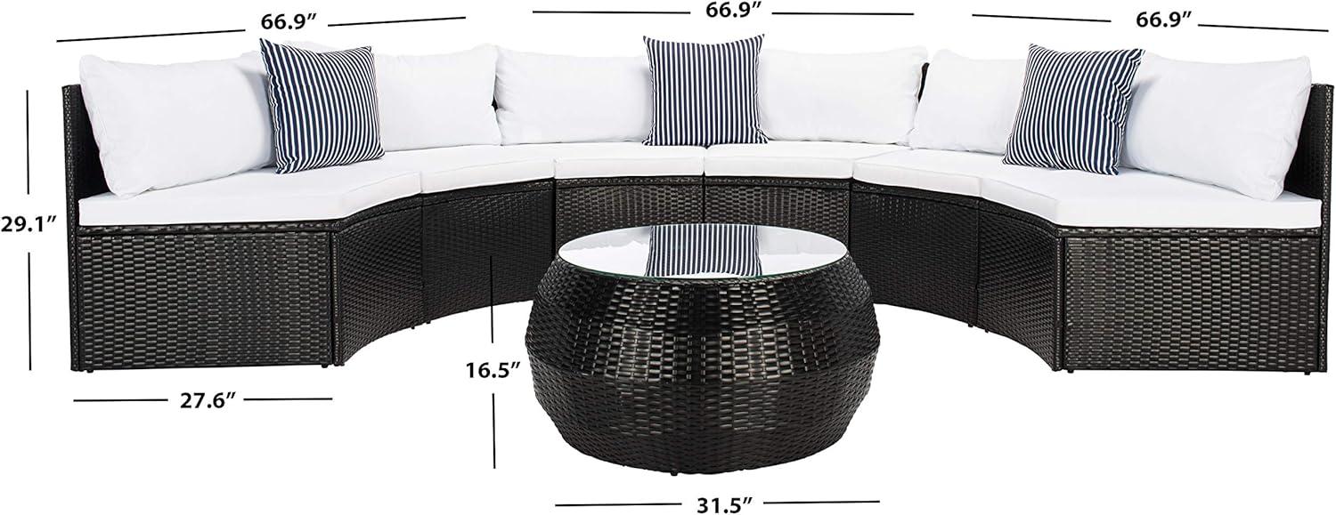 image:imageSAFAVIEH Outdoor Collection Jesvita BeigeWhite CushionNavy Thin Stripe Pillow Conversation Patio SetBlack White