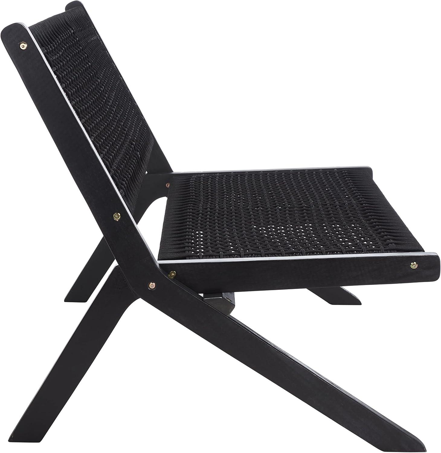 image:imageSAFAVIEH Outdoor Collection Kobina Black Acacia WoodBlack Rope Foldable BenchBlackBlack