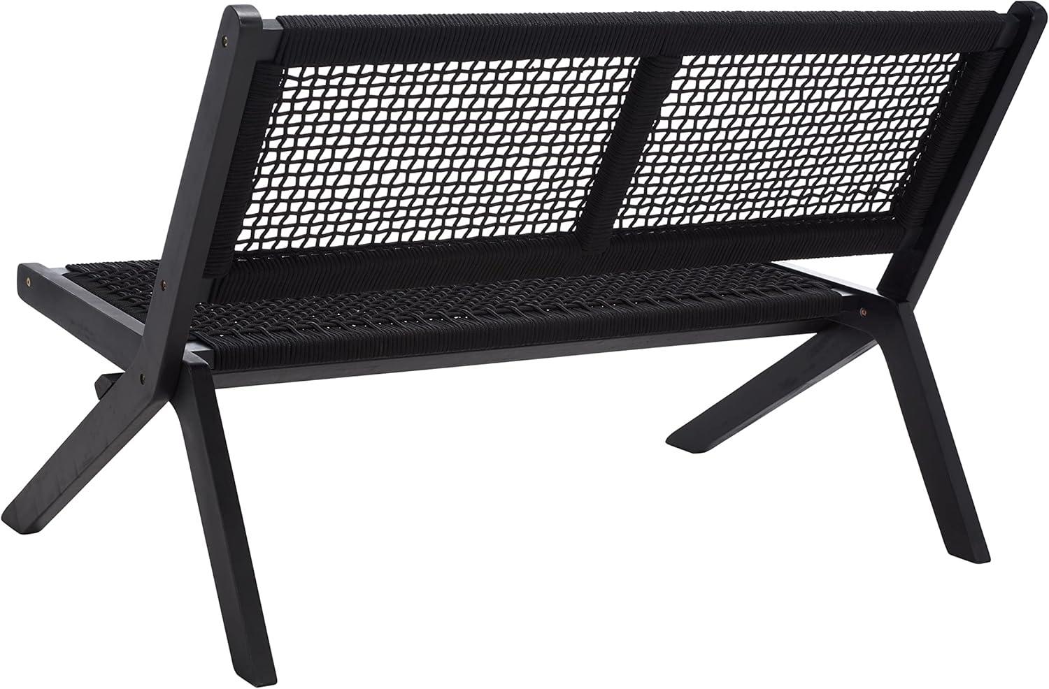 image:imageSAFAVIEH Outdoor Collection Kobina Black Acacia WoodBlack Rope Foldable BenchBlackBlack