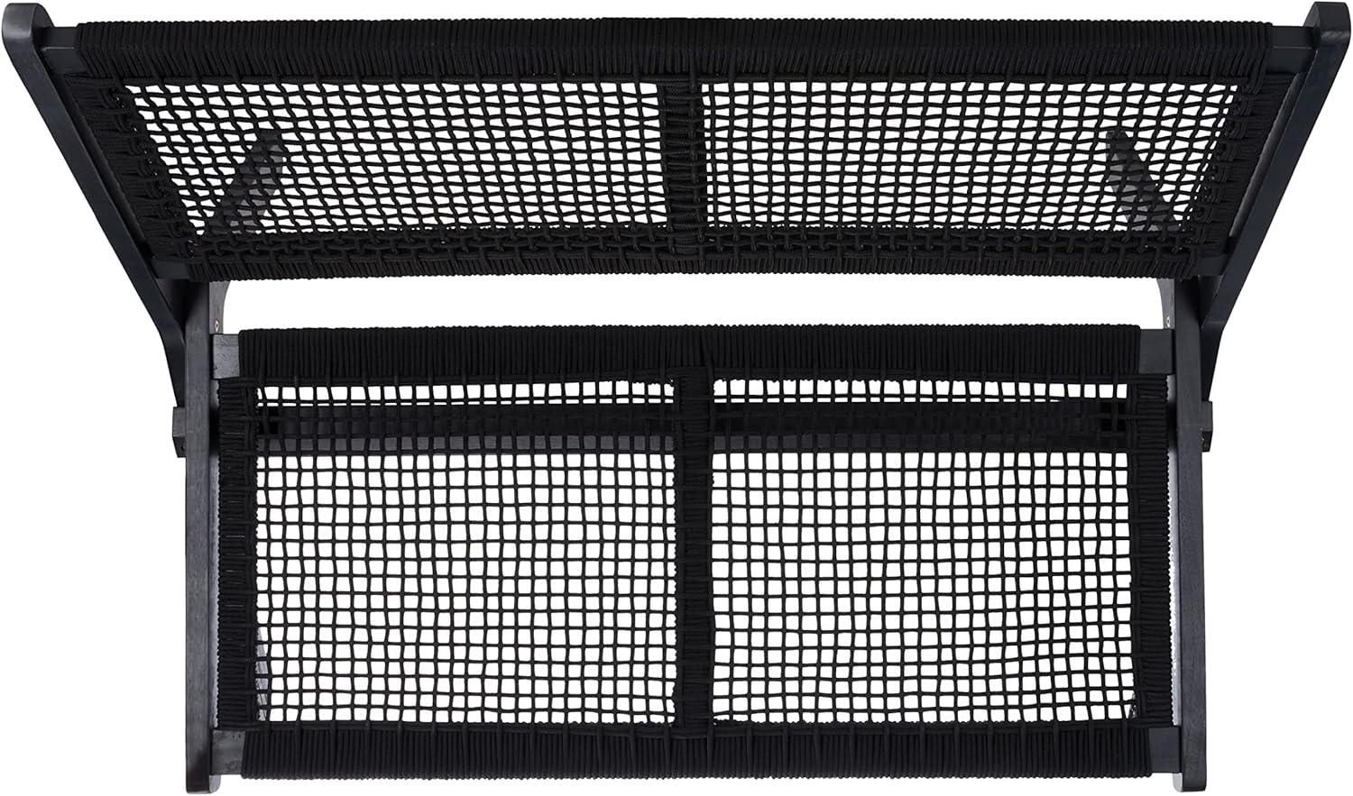 image:imageSAFAVIEH Outdoor Collection Kobina Black Acacia WoodBlack Rope Foldable BenchBlackBlack