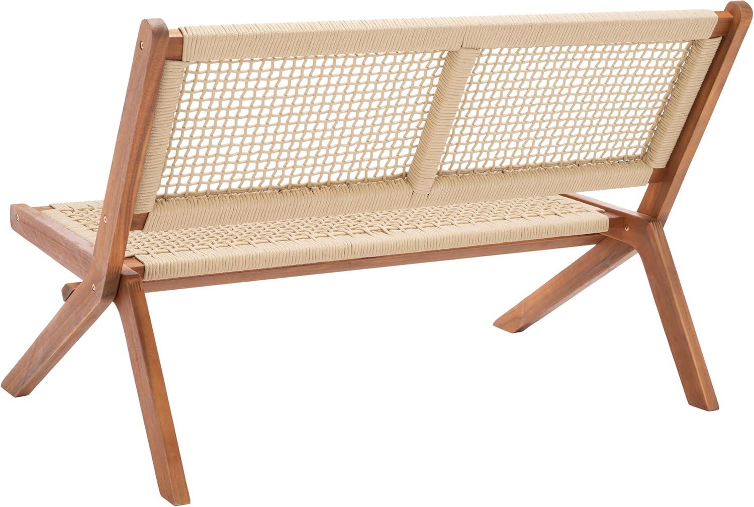 image:imageSAFAVIEH Outdoor Collection Kobina Black Acacia WoodBlack Rope Foldable BenchNaturalNatural