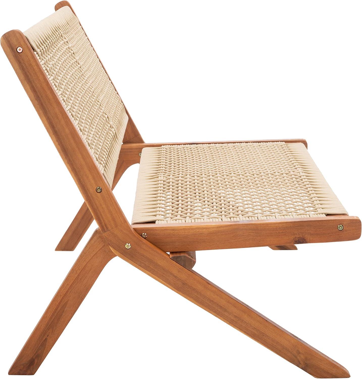 image:imageSAFAVIEH Outdoor Collection Kobina Black Acacia WoodBlack Rope Foldable BenchNaturalNatural
