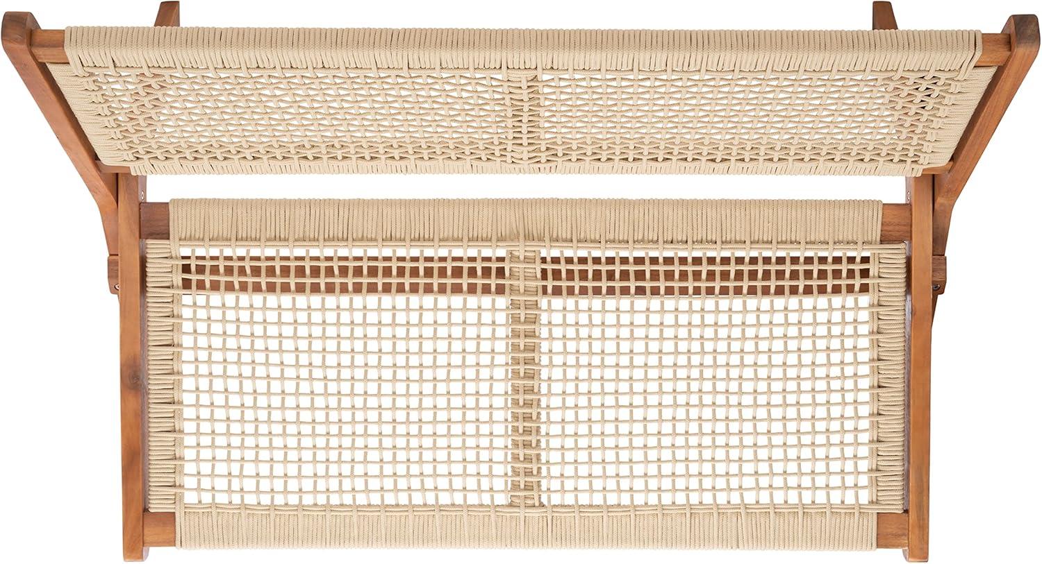 image:imageSAFAVIEH Outdoor Collection Kobina Black Acacia WoodBlack Rope Foldable BenchNaturalNatural