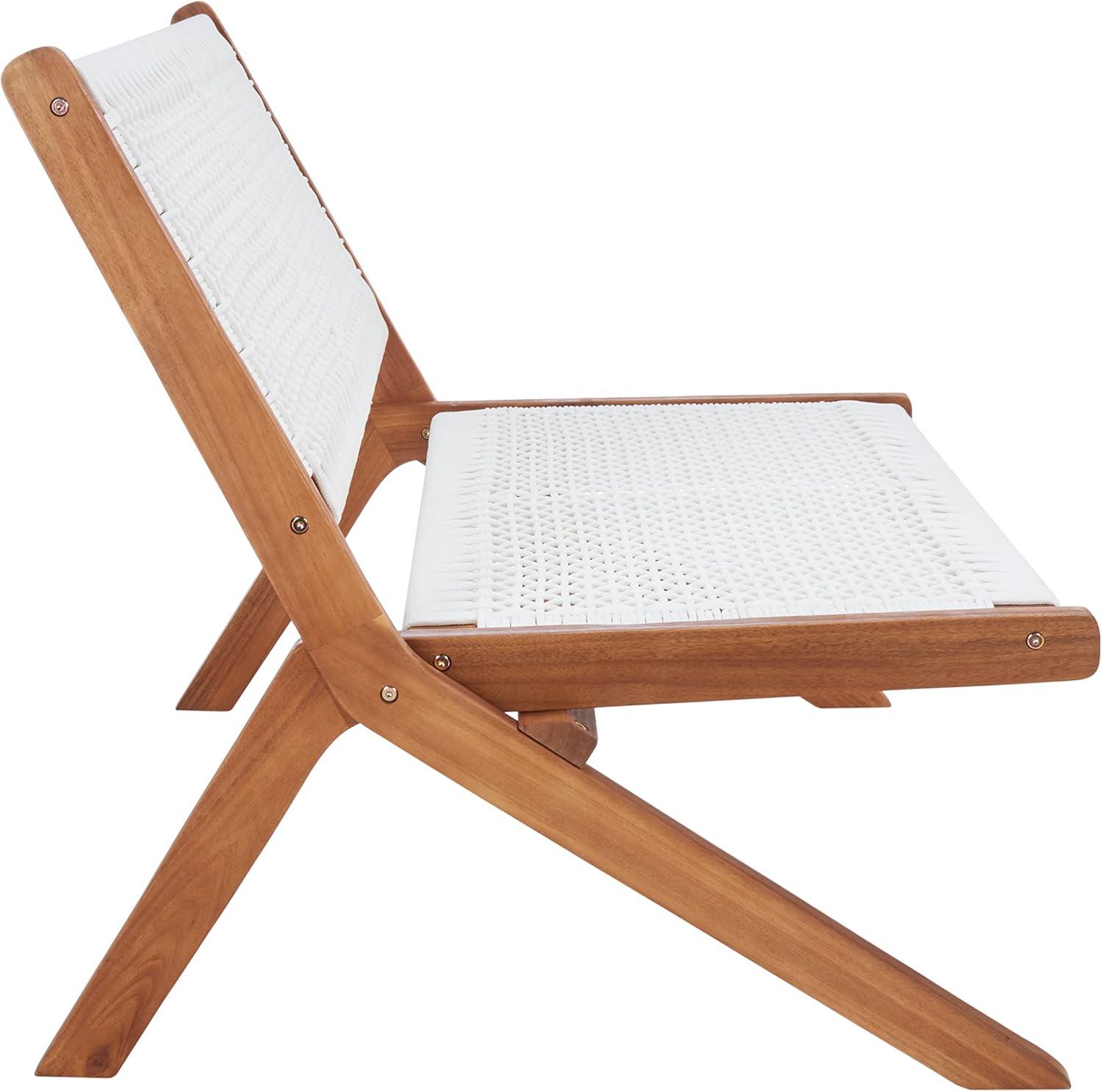 image:imageSAFAVIEH Outdoor Collection Kobina Black Acacia WoodBlack Rope Foldable BenchNaturalWhite