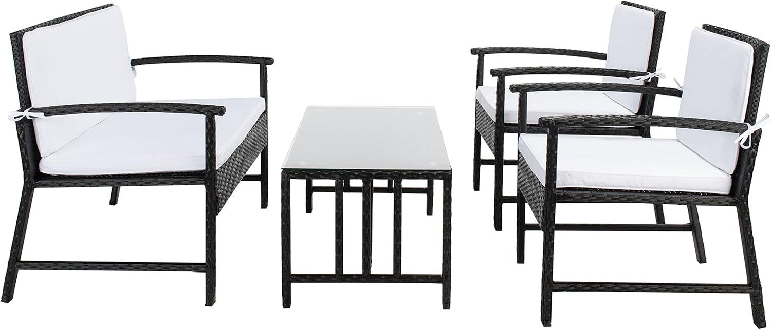 image:imageSAFAVIEH Outdoor Collection Krissy Wicker Cushion 4Piece Living Set PAT7711A BlackWhiteBlack White