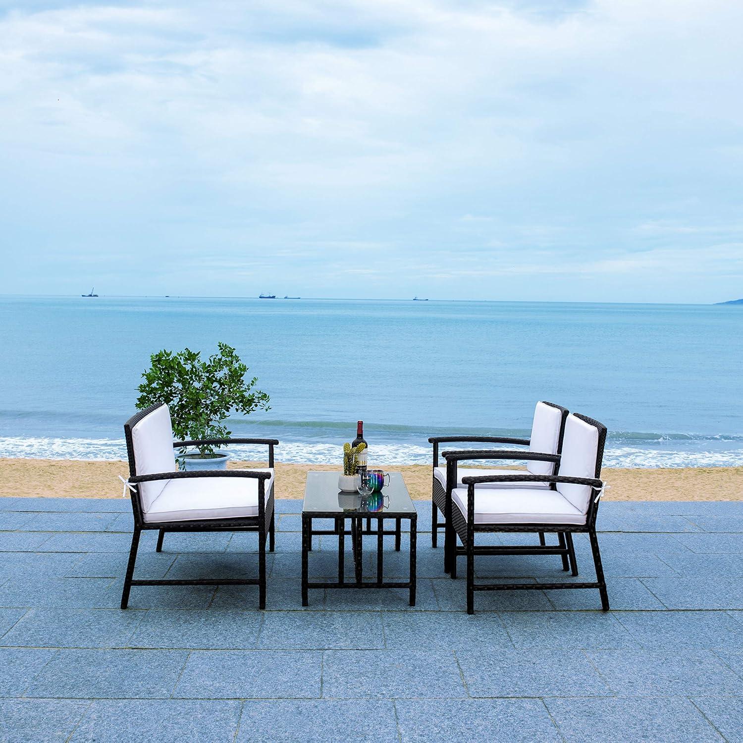 image:imageSAFAVIEH Outdoor Collection Krissy Wicker Cushion 4Piece Living Set PAT7711A BlackWhiteBlack White